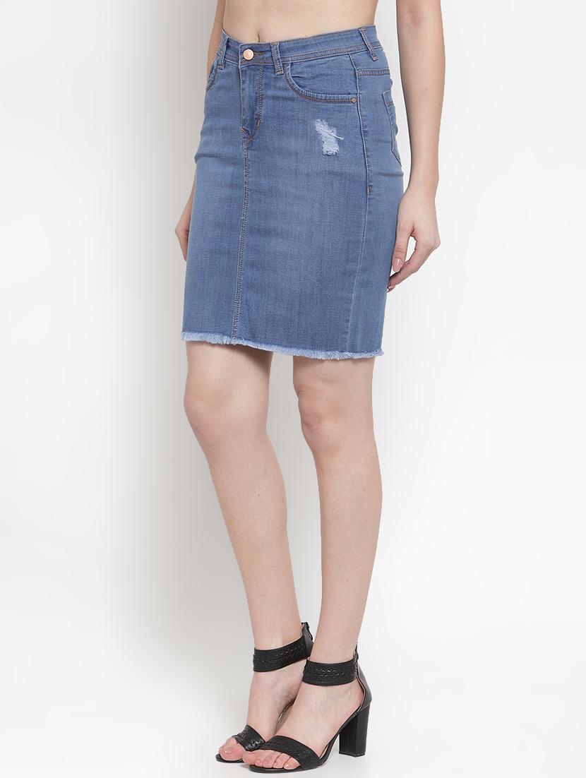 frayed hem distressed denim skirt - 16793534 - Zoom Image - 2