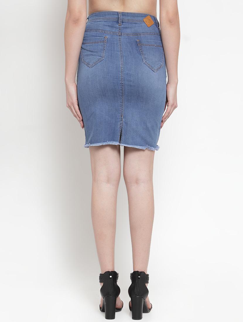frayed hem distressed denim skirt - 16793534 - Zoom Image - 3