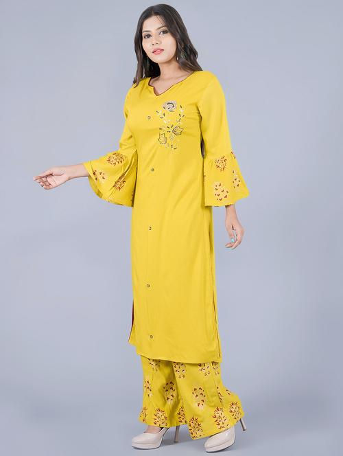 gold print kurta palazzo set - 16793808 - Standard Image - 1