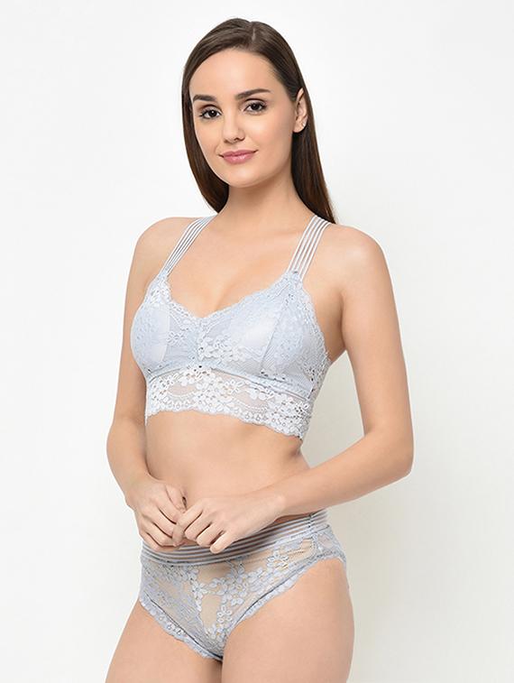 grey lace bras and panty set - 16794178 - Zoom Image - 2