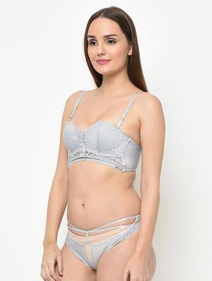 grey lace bras and panty set - 16794185 - Standard Image - 2