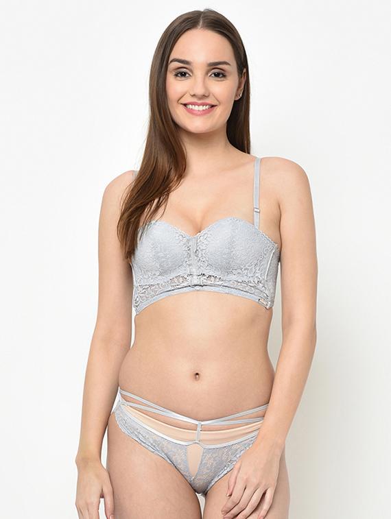 grey lace bras and panty set - 16794185 - Zoom Image - 1
