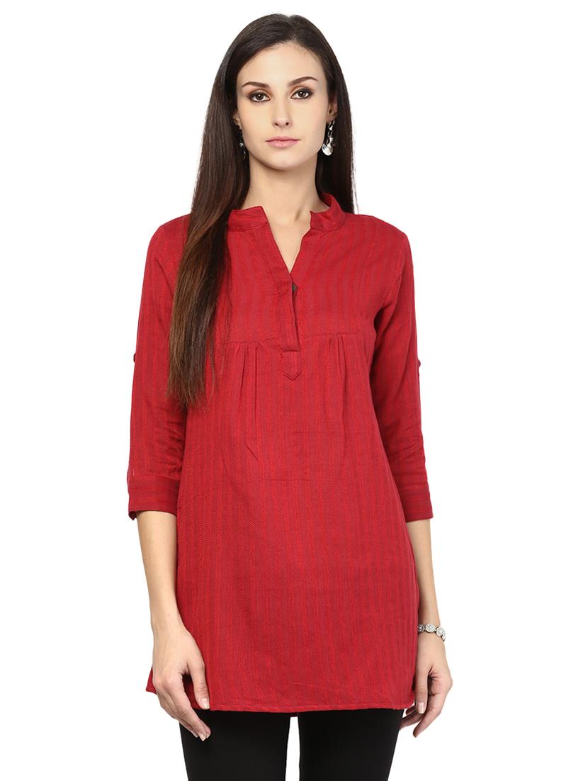 maroon cotton aline kurti - 16794513 - Zoom Image - 1