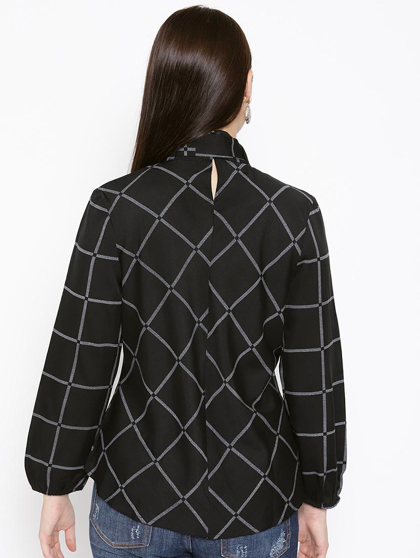 tie up neck checkered top - 16796175 - Zoom Image - 3