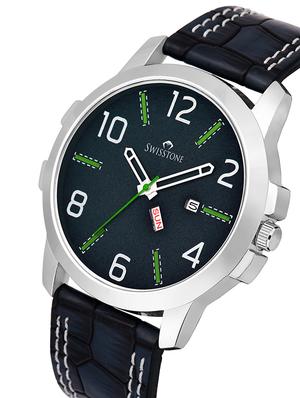 swisstone g200-blu blue leather strap analog wrist watch for men - 16796316 - Standard Image - 2