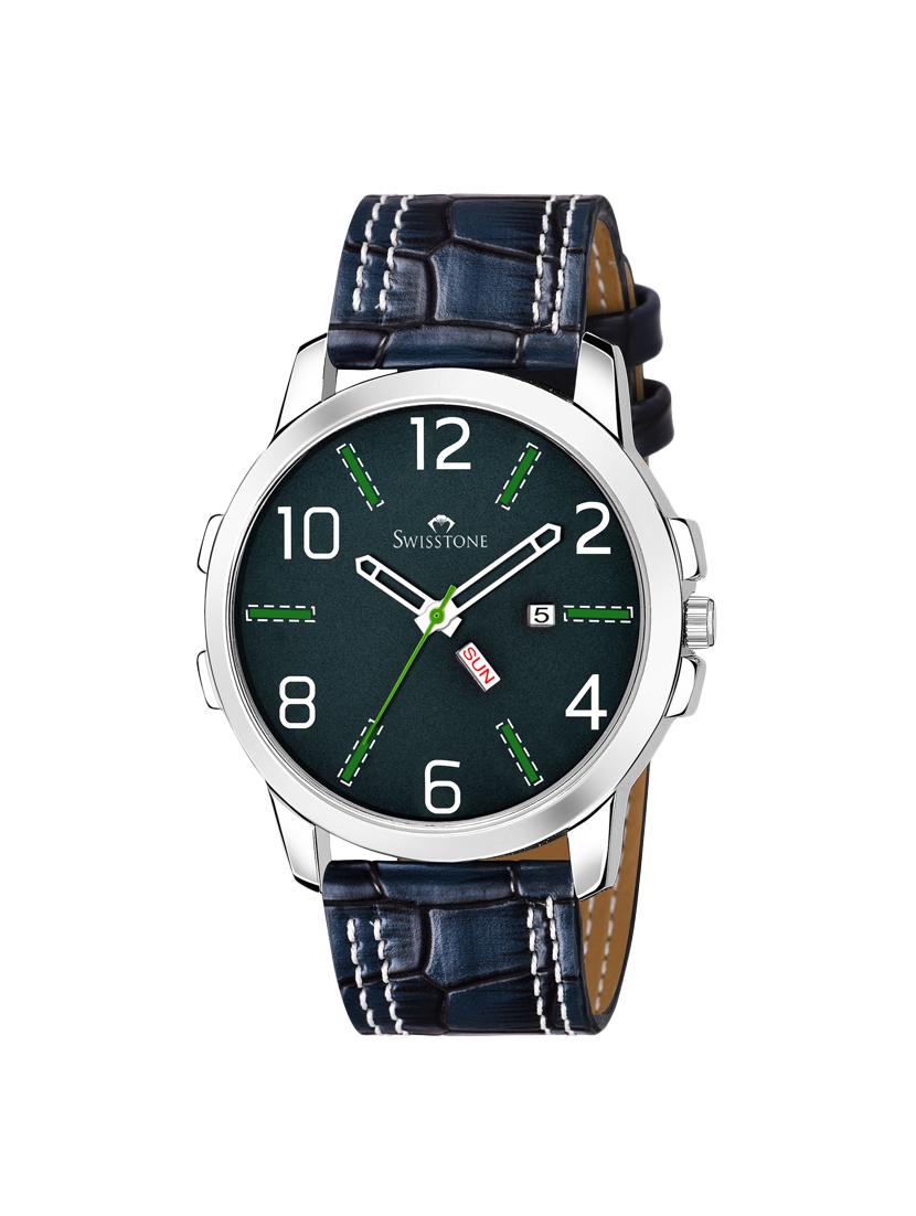 swisstone g200-blu blue leather strap analog wrist watch for men - 16796316 - Zoom Image - 1