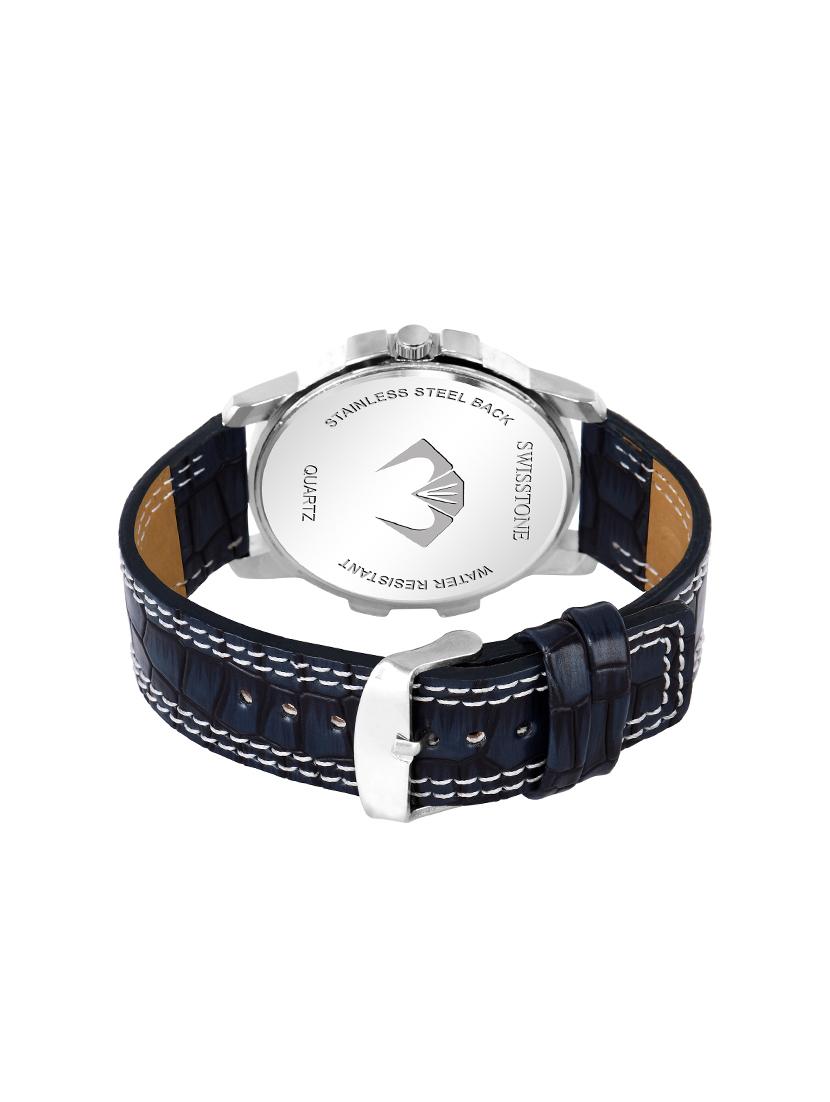 swisstone g200-blu blue leather strap analog wrist watch for men - 16796316 - Zoom Image - 3