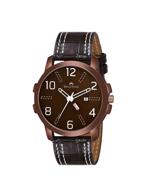 swisstone g200-brwn brown leather strap analog wrist watch for men - 16796317 - Standard Image - 1