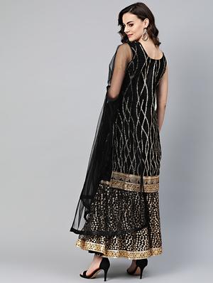 embroidered kurta sharara set - 16796594 - Standard Image - 3