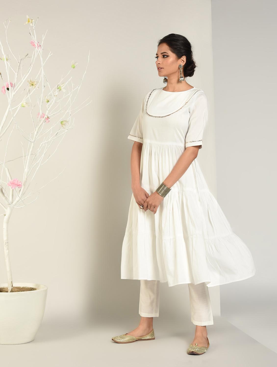 solid tiered flare kurta - 16797492 - Zoom Image - 1