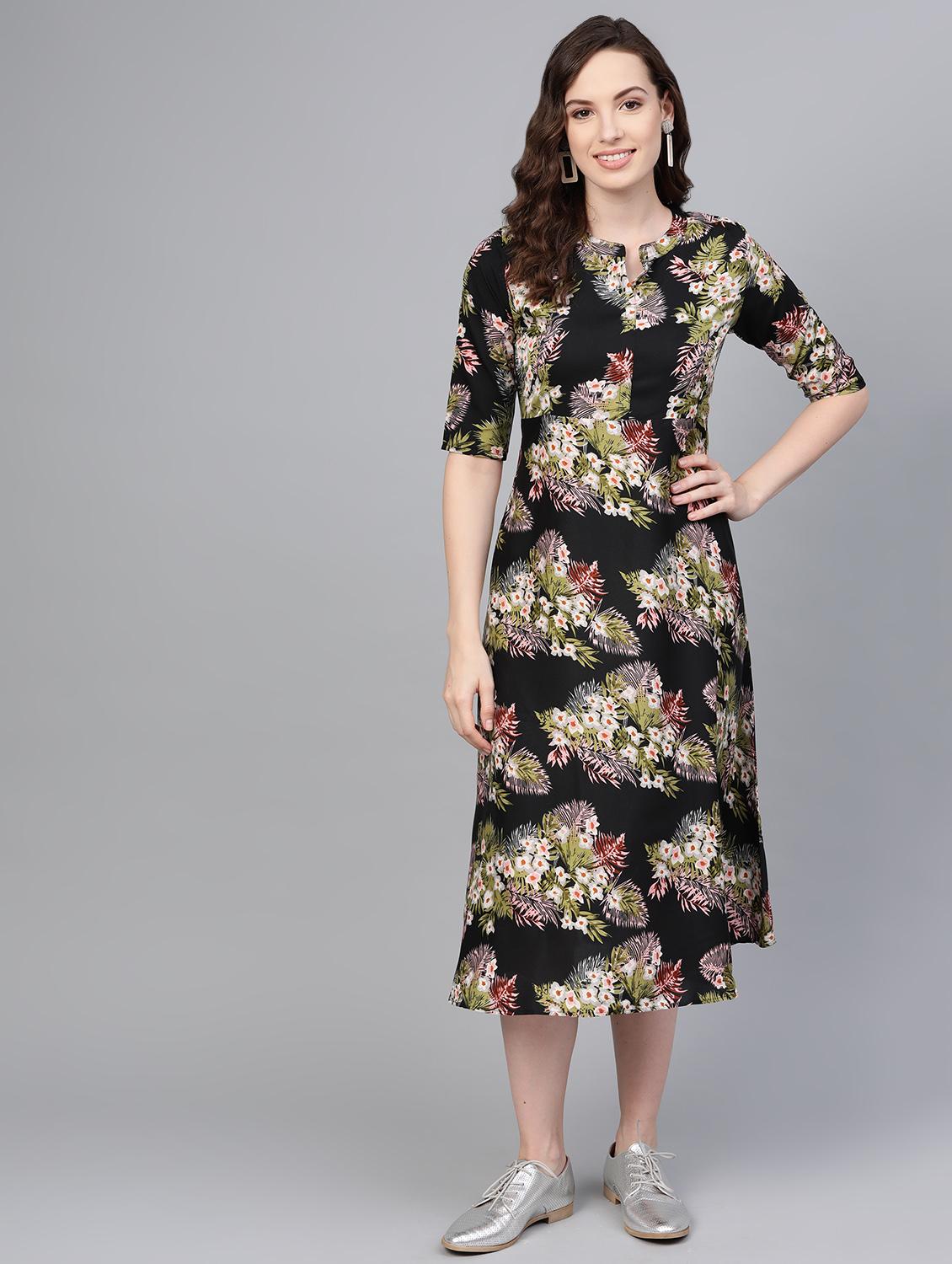 mandarin neck tropical a-line dress - 16797630 - Zoom Image - 1