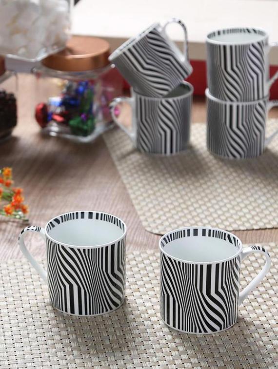 bone china cup set with inner chain & black design. ( set of 6 ) - 16798210 - Zoom Image - 1