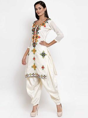 cream chanderi cotton patiyala suits unstitched suit - 16798471 - Standard Image - 2