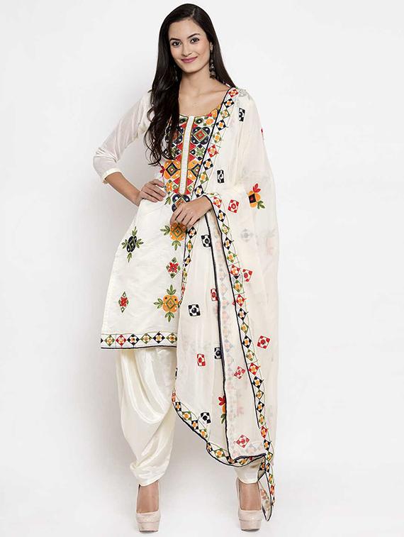 cream chanderi cotton patiyala suits unstitched suit - 16798471 - Zoom Image - 1