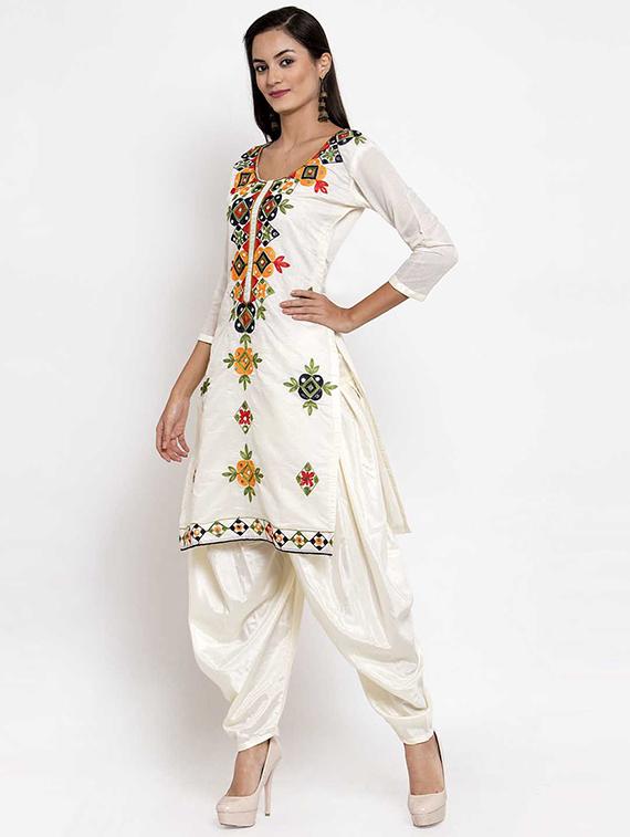 cream chanderi cotton patiyala suits unstitched suit - 16798471 - Zoom Image - 2