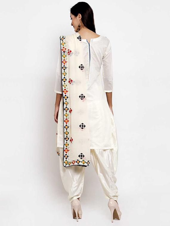 cream chanderi cotton patiyala suits unstitched suit - 16798471 - Zoom Image - 3