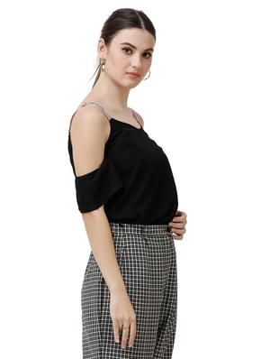 cold shoulder solid crop top - 16798879 - Standard Image - 2
