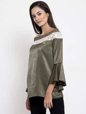 lace insert bell sleeved top - 16799130 - Standard Image - 2