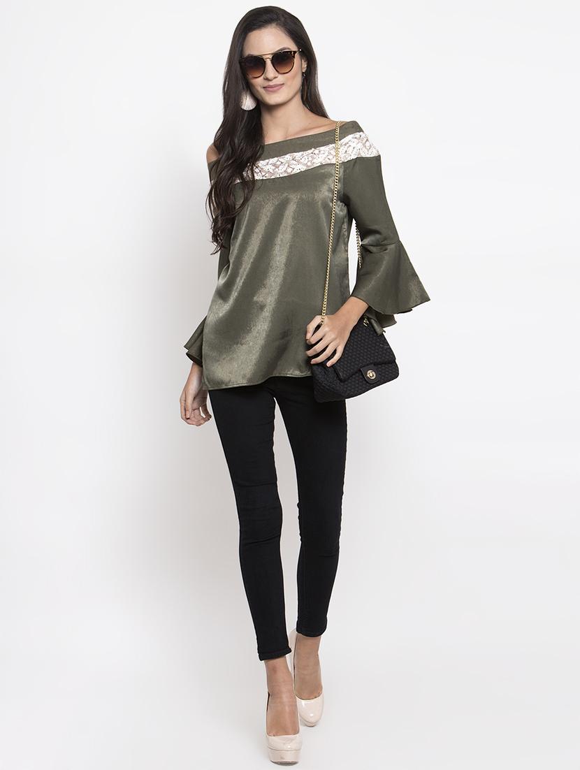 lace insert bell sleeved top - 16799130 - Zoom Image - 4