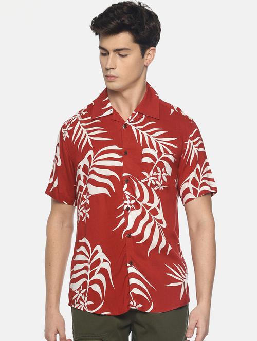red tropical printed casual shirt - 16799806 - Standard Image - 1