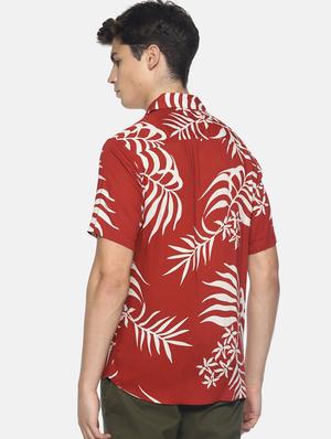 red tropical printed casual shirt - 16799806 - Standard Image - 3