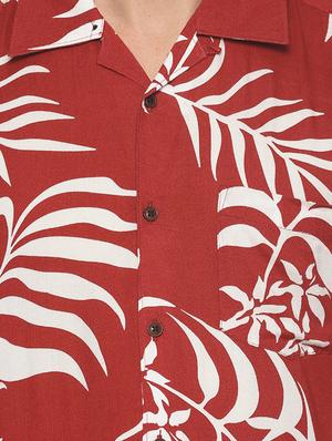 red tropical printed casual shirt - 16799806 - Standard Image - 5