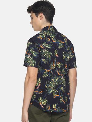 navy blue tropical printed casual shirt - 16799808 - Standard Image - 3