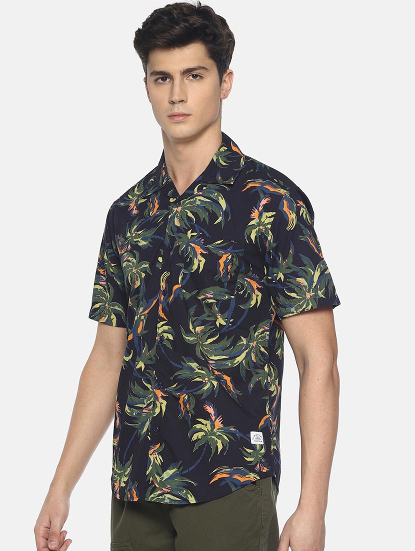 navy blue tropical printed casual shirt - 16799808 - Zoom Image - 2