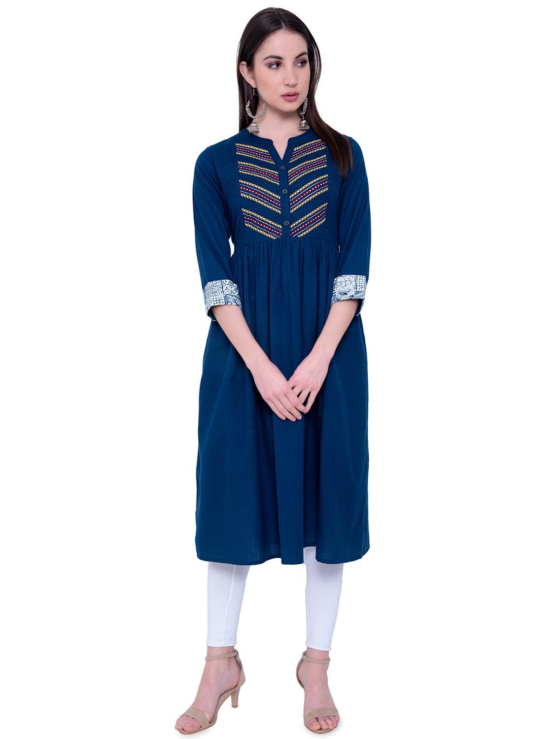 yoke embroidered flared kurta - 16800256 - Zoom Image - 1