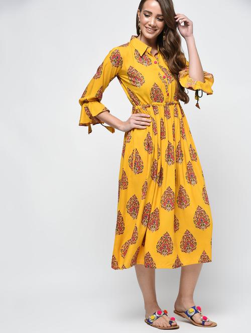 printed flared ethnic dress - 16800516 - Standard Image - 1