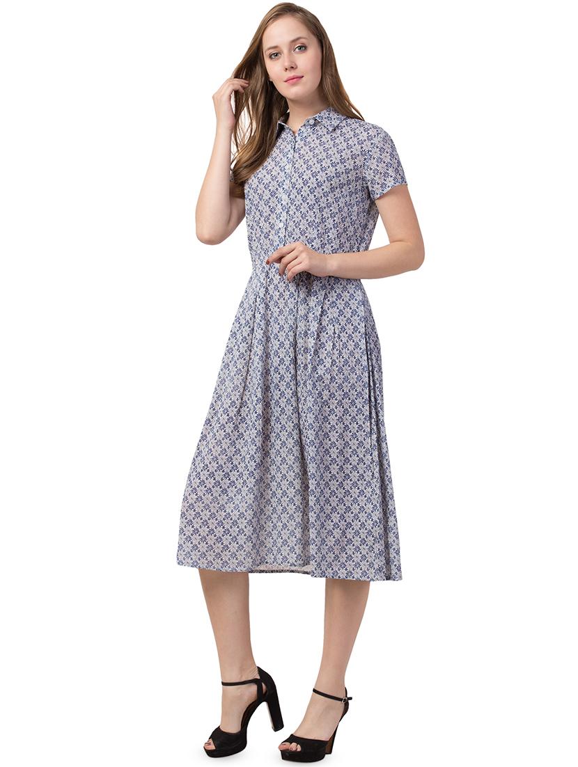 shirt collar floral a-line dress - 16800565 - Zoom Image - 1