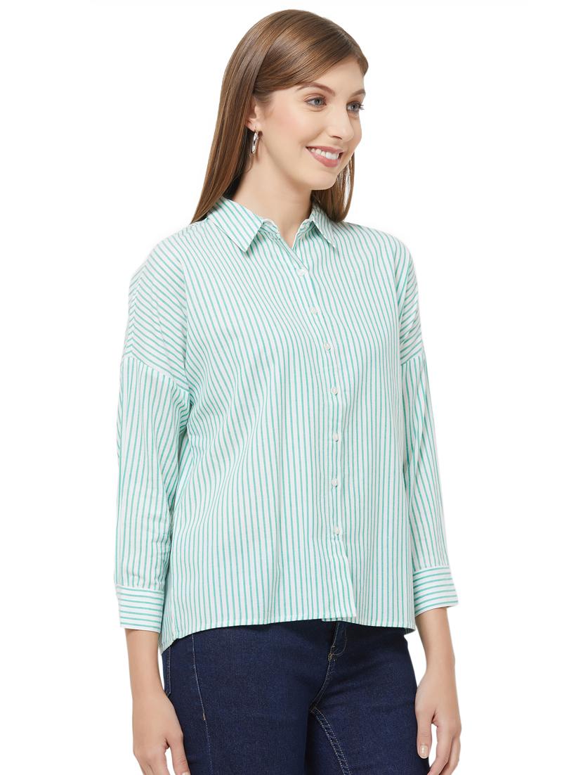 drop shoulder striped shirt - 16800809 - Zoom Image - 2