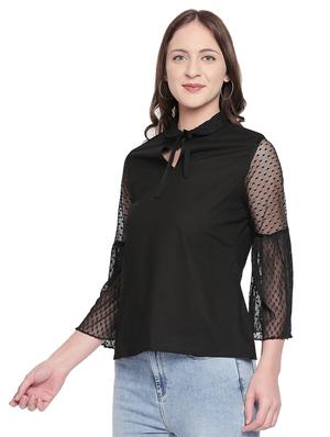 tie up neck dobby bell sleeved top - 16800827 - Standard Image - 2