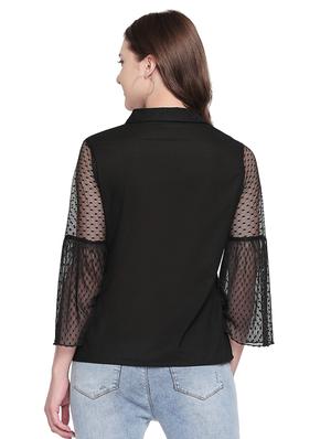 tie up neck dobby bell sleeved top - 16800827 - Standard Image - 3