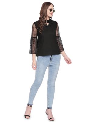 tie up neck dobby bell sleeved top - 16800827 - Standard Image - 4