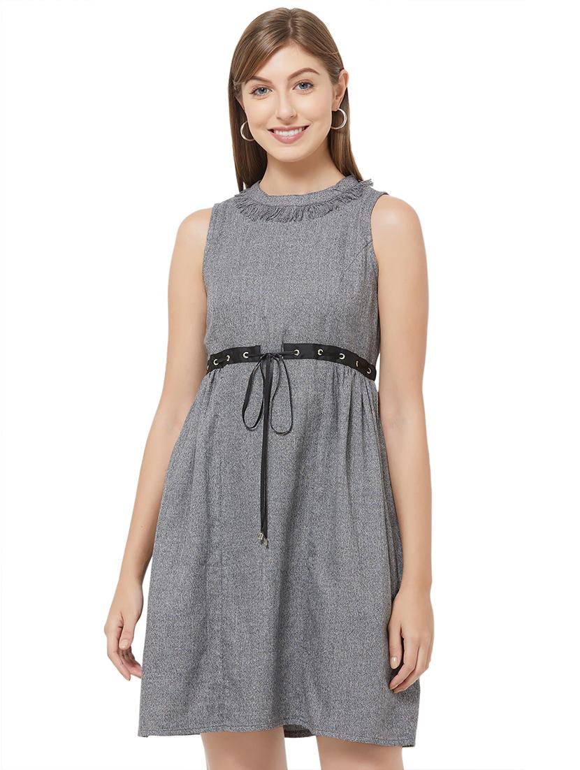 tie front fringe detail a-line dress - 16800835 - Zoom Image - 1