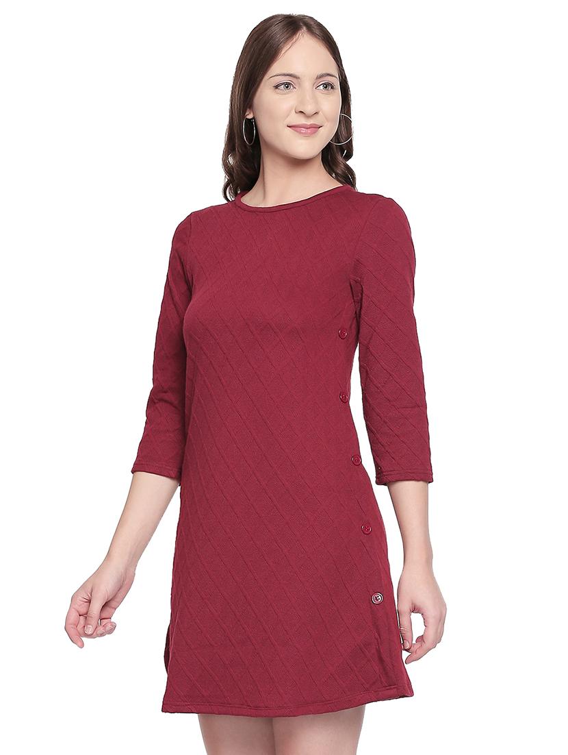 round neck self design a-line dress - 16800839 - Zoom Image - 2
