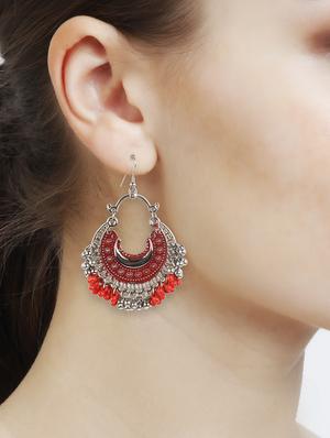 red metal chandballi earring - 16800920 - Standard Image - 4