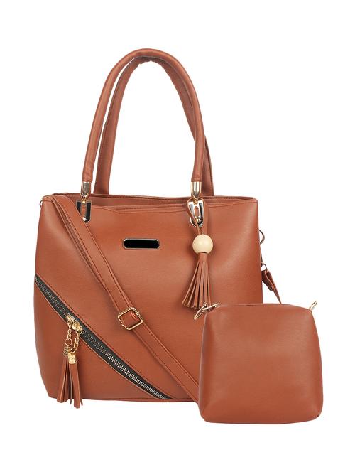 brown leatherette combo handbag - 16801100 - Standard Image - 1