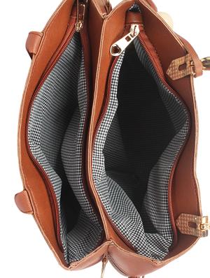 brown leatherette combo handbag - 16801100 - Standard Image - 3