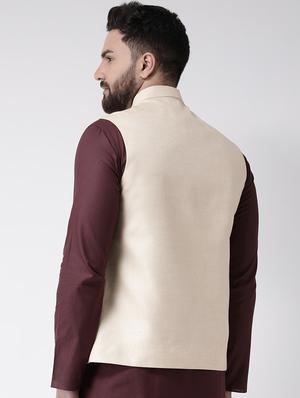 beige solid nehru jacket - 16801110 - Standard Image - 3