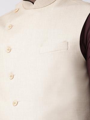 beige solid nehru jacket - 16801110 - Standard Image - 5
