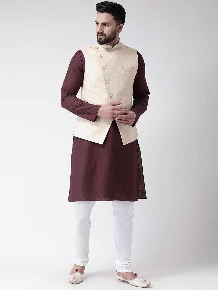beige solid nehru jacket - 16801110 - Zoom Image - 4