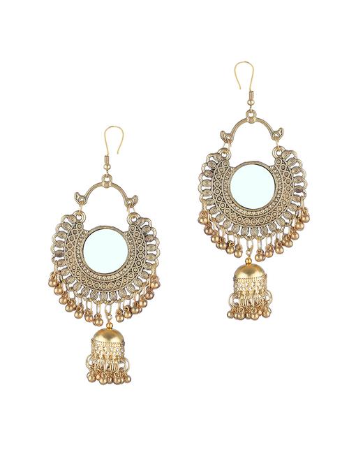 gold metal jhumka earring - 16801891 - Very Small Image - 1