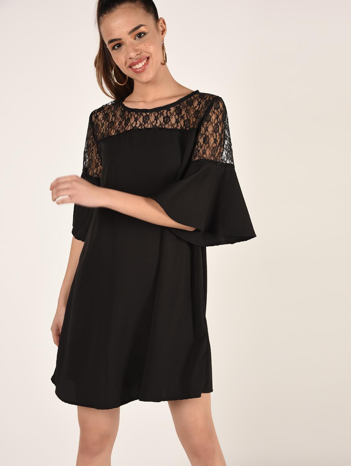 lace panel bell sleeves shift dress - 16802299 - Zoom Image - 2