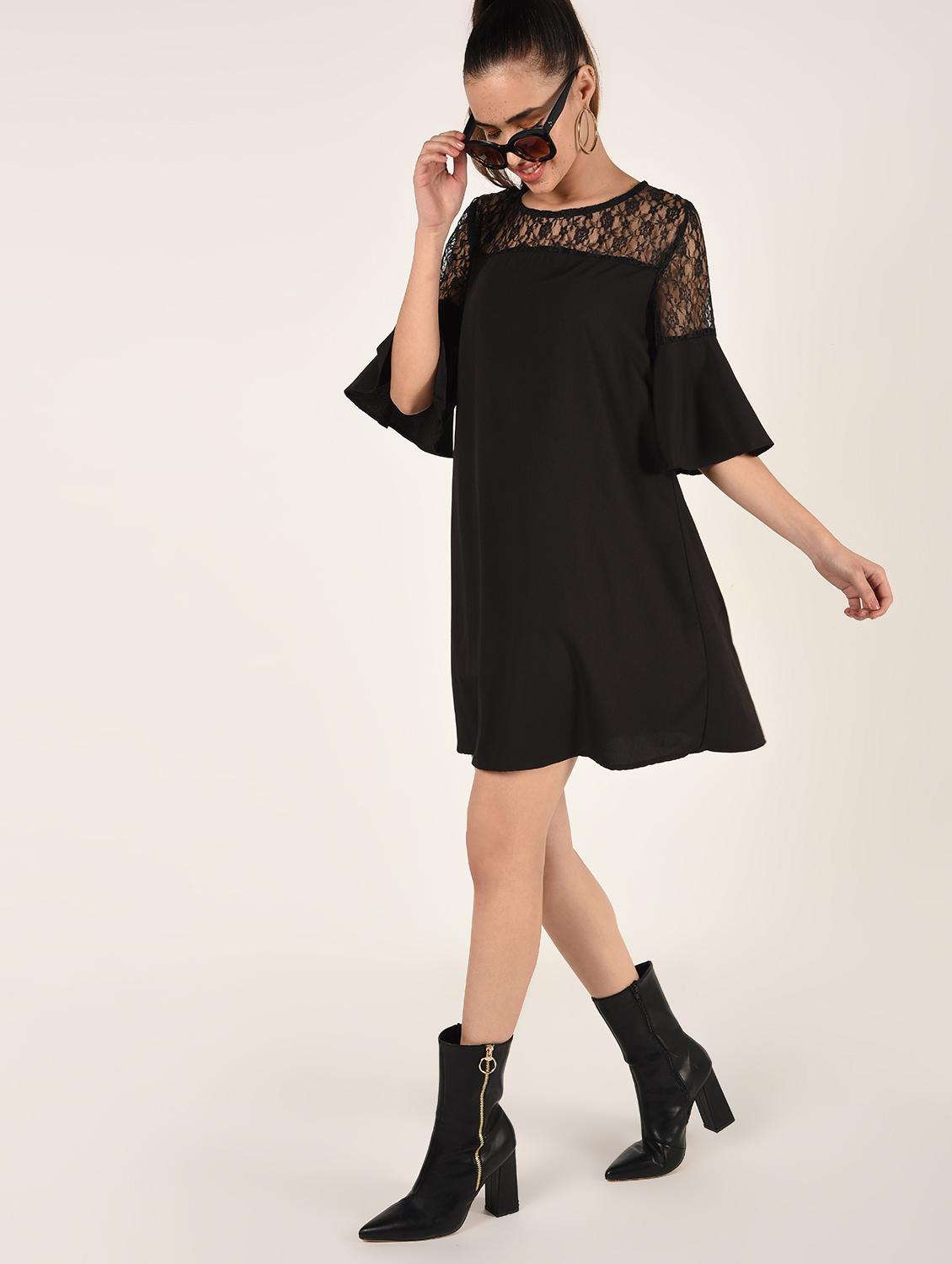 lace panel bell sleeves shift dress - 16802299 - Zoom Image - 4