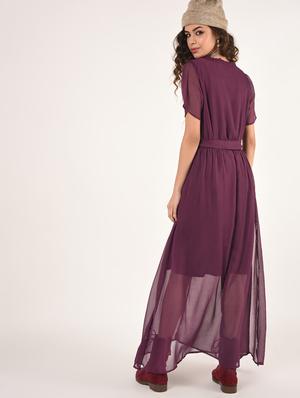 tie front sheer flared maxi dress - 16802303 - Standard Image - 3