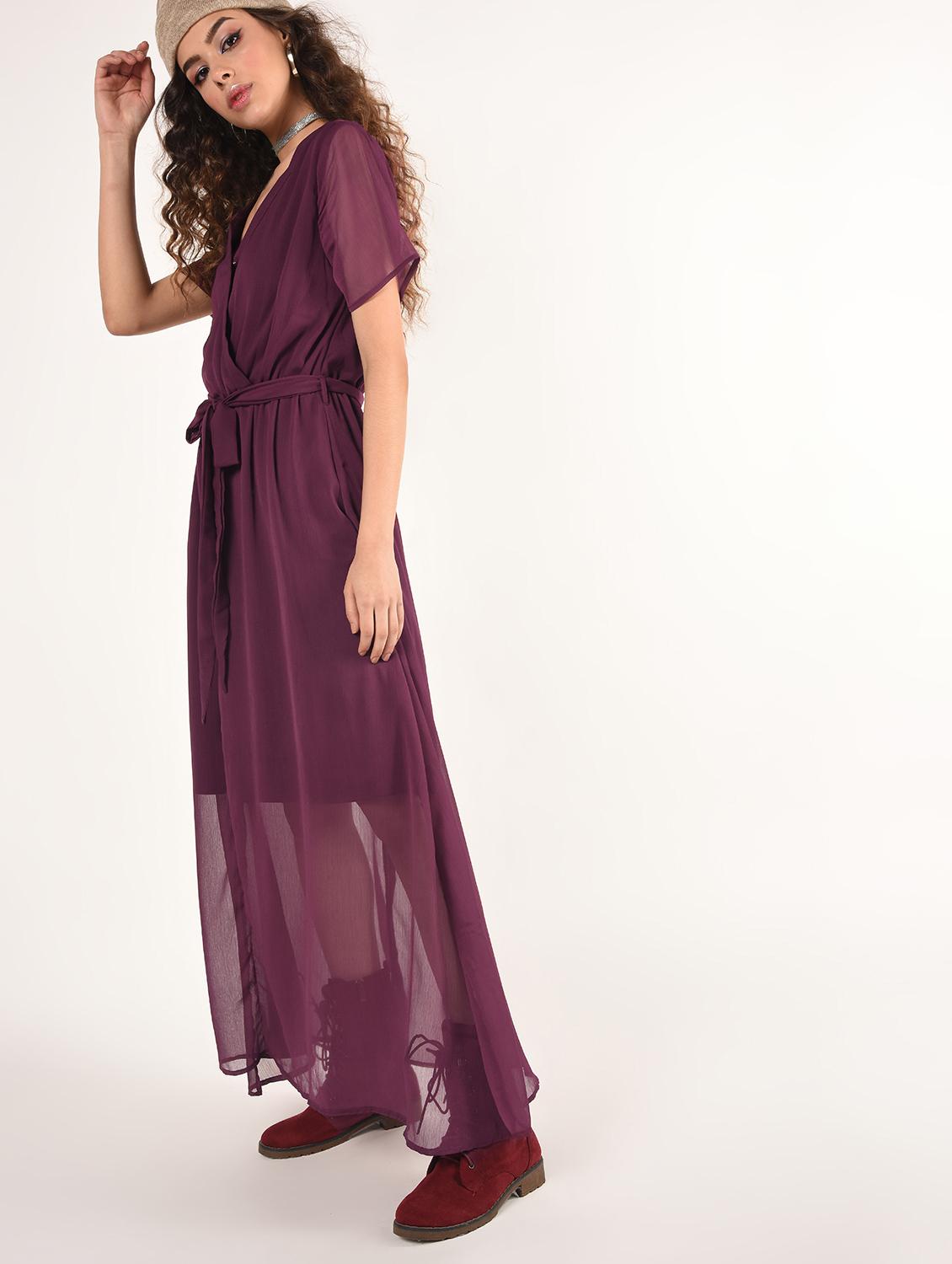 tie front sheer flared maxi dress - 16802303 - Zoom Image - 2