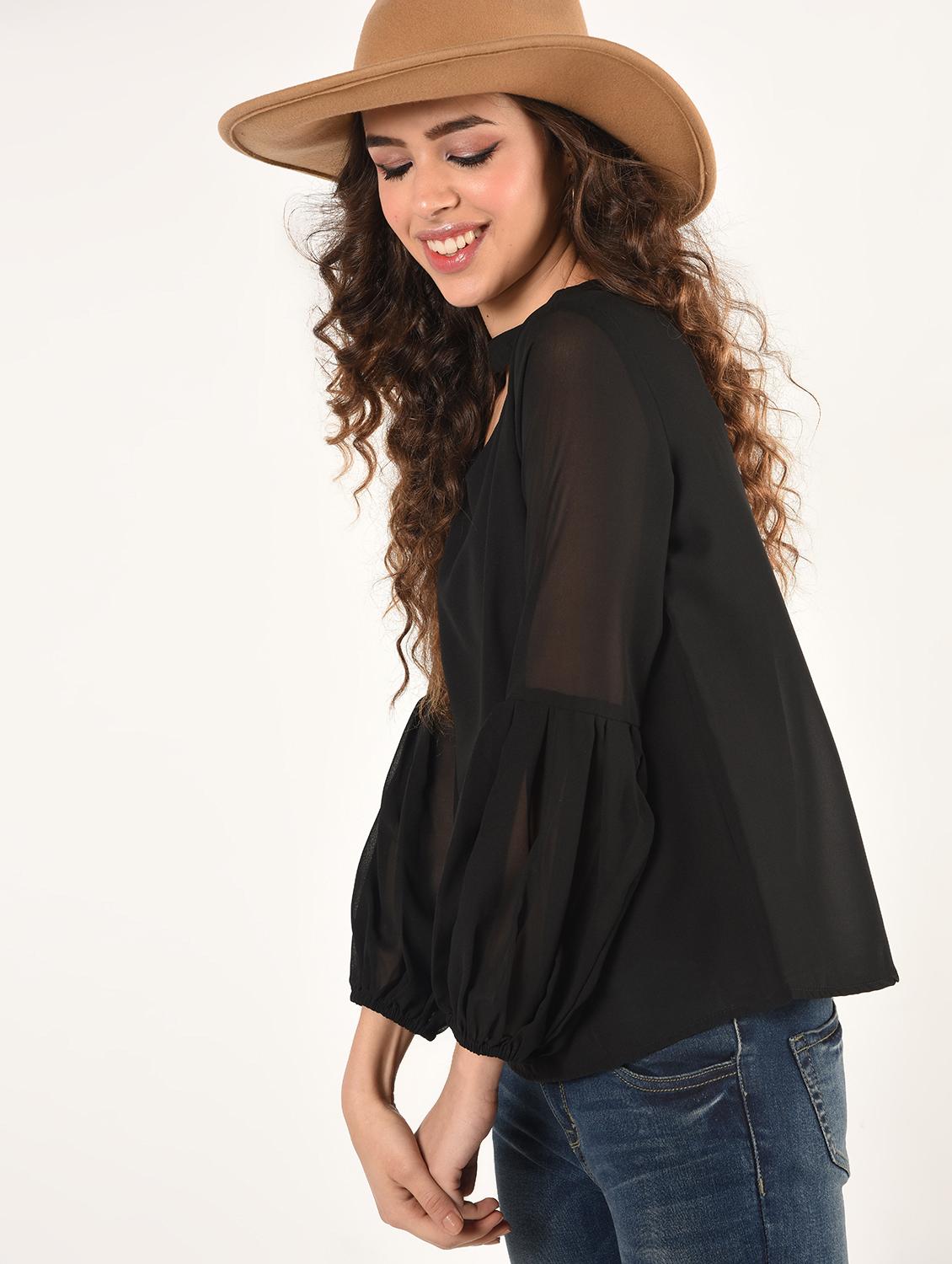 lantern sleeved choker neck top - 16802313 - Zoom Image - 2