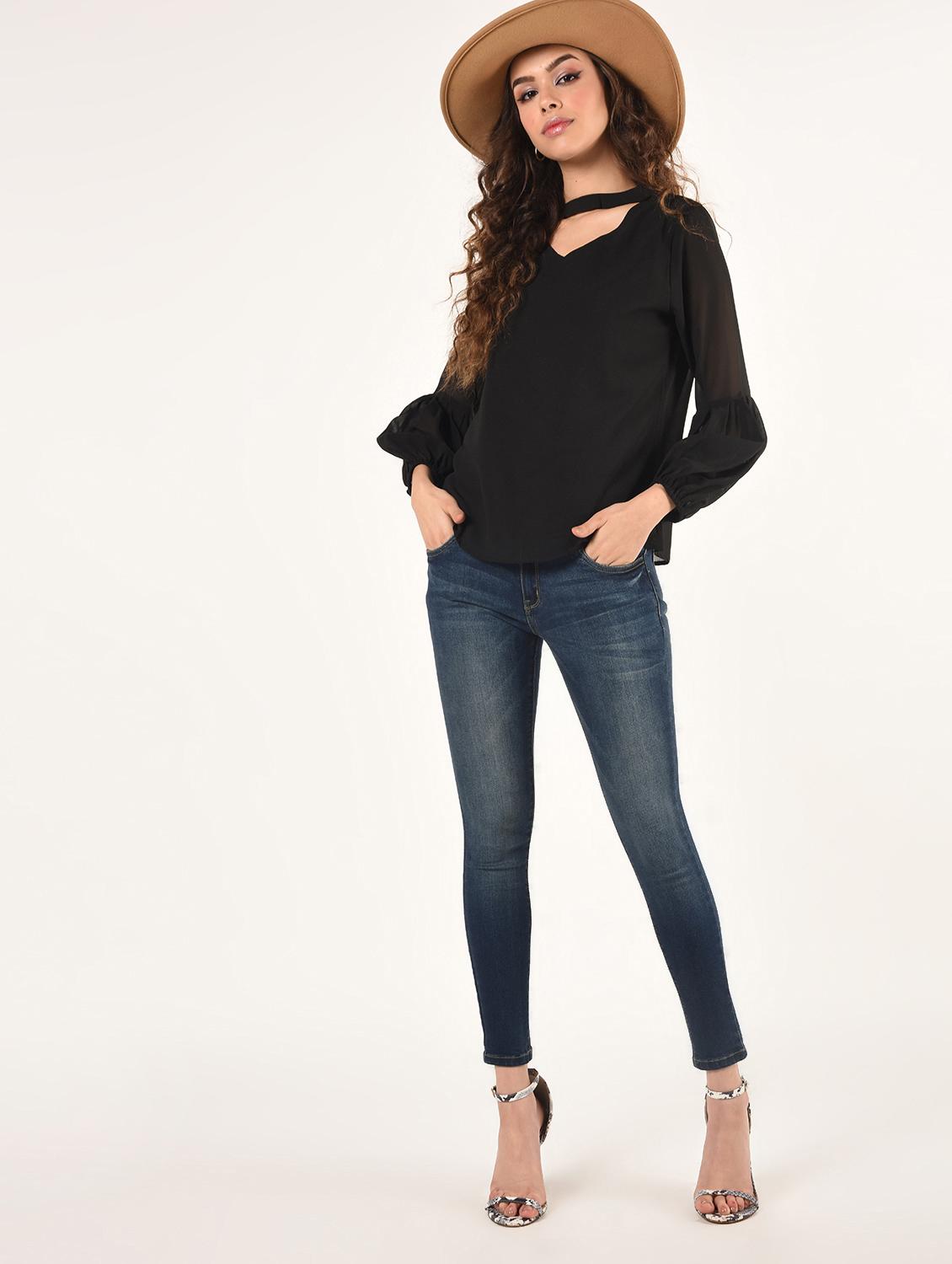 lantern sleeved choker neck top - 16802313 - Zoom Image - 4